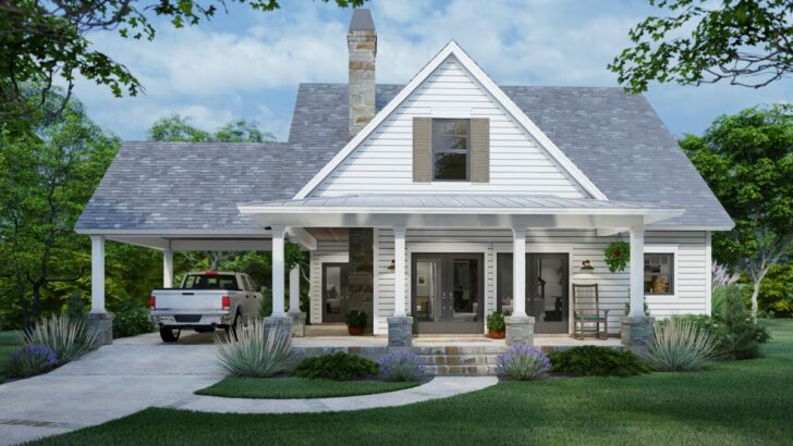 New American Style 3-Bedroom 2-Story Cottage with Carport and Bonus Room (Floor Plan)