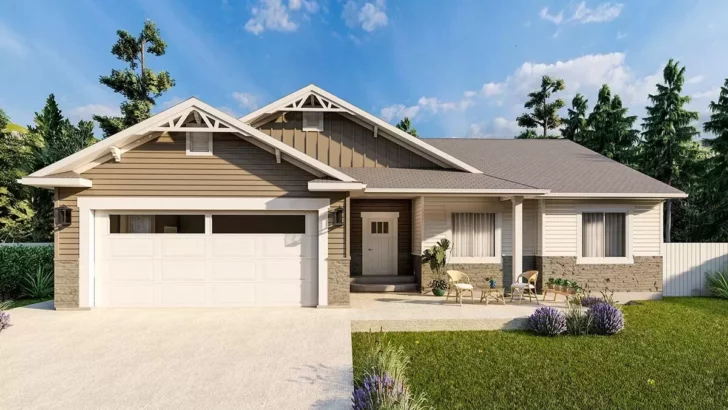3-Bedroom 1-Story Craftsman Ranch with a Vaulted Family Room (Floor Plan)
