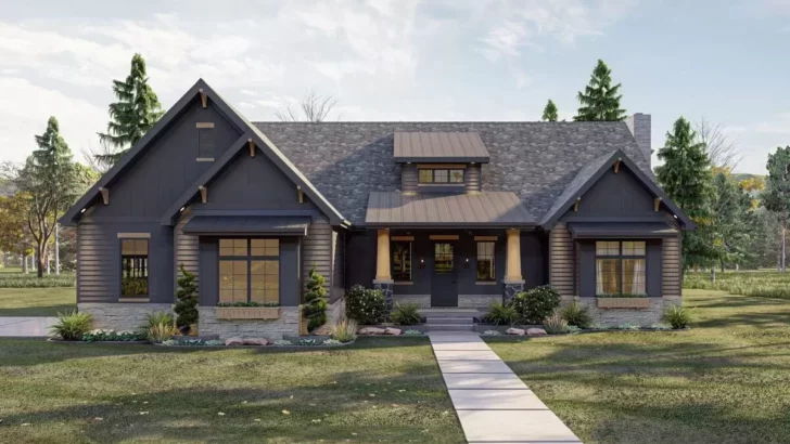 Single-Story 2-Bed Craftsman Home With Vaulted Great and Dining Rooms (Floor Plan)