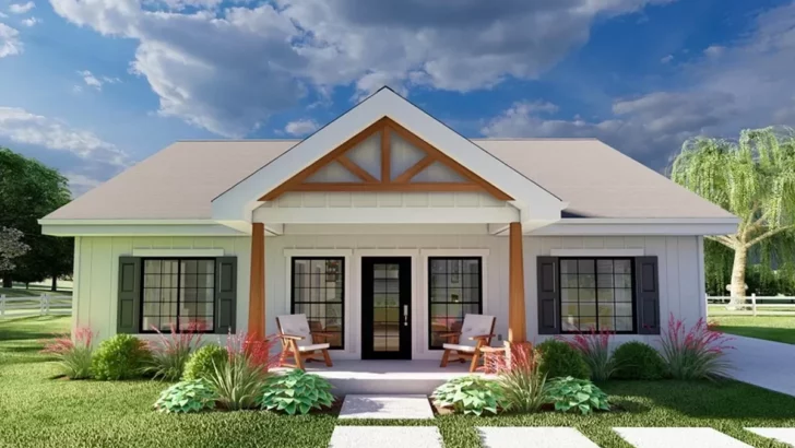 New American 1-Story 3-Bedroom Home with Vaulted Covered Entry Porch (Floor Plan)