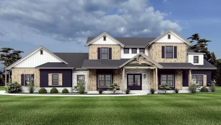 5-Bedroom Two-Story Rustic Farmhouse with a Versatile Loft and Side-entry Garage (Floor Plan)