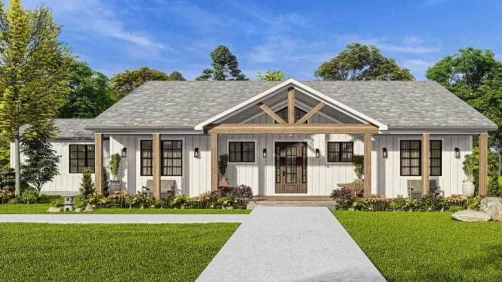 3-Bedroom Single-Story Rustic Country Craftsman Home with 2-Car Garage (Floor Plan)