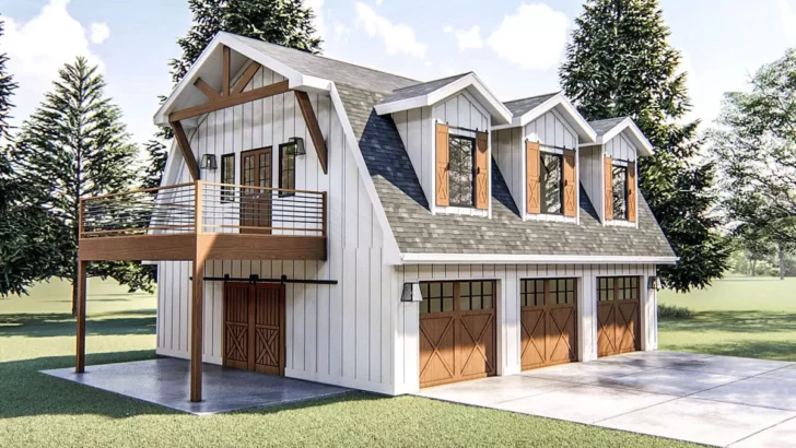 1-Bedroom 2-Story Barn-Style Home with Spacious 3-Car Garage (Floor Plan)