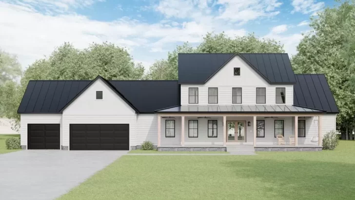 2-Story, 3-Bedroom Modern Farmhouse with Expansive Front Porch (Floor Plan)