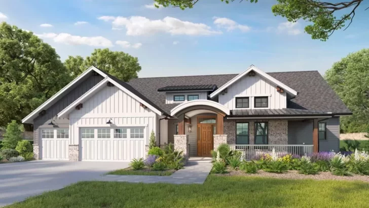 1-Story 4-Bedroom New American Craftsman Home With Finished Basement and Wet Bar (Floor Plan)