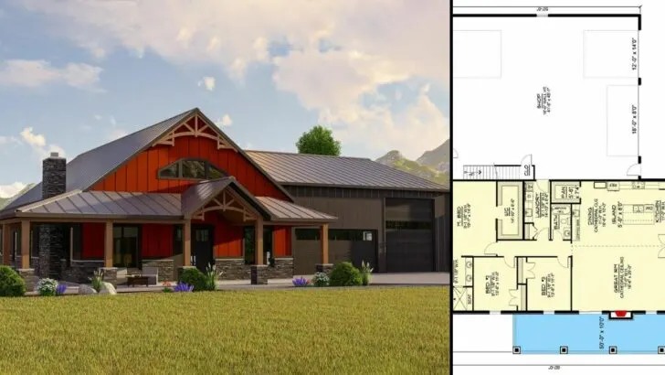 3-Bedroom 1-Story Farmhouse-Inspired Barndominium Home with Wraparound Porch (Floor Plan)
