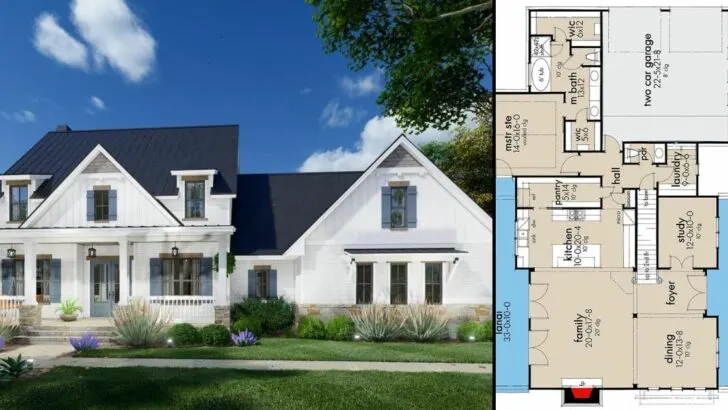 5-Bedroom 2-Story Modern Farmhouse With 2-Story Great Room and Upstairs Game Room (Floor Plan)