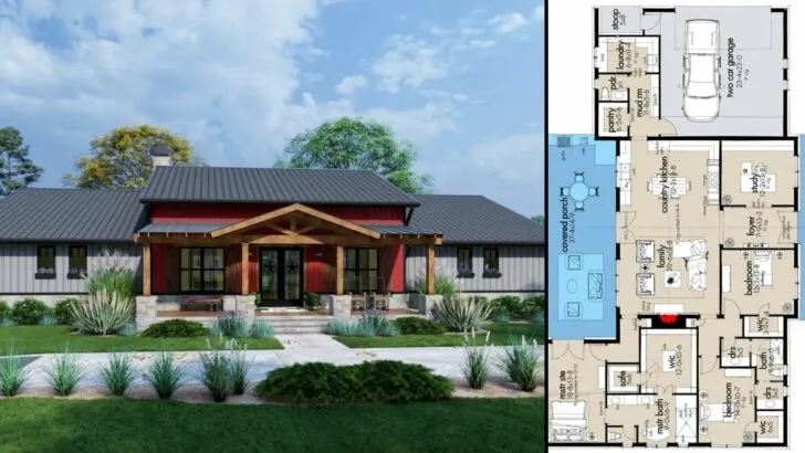 1-Story 3-Bedroom Modern Farmhouse with Metal or Wood Framing Options (Floor Plan)