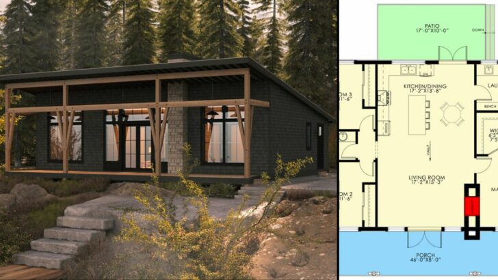 3-Bedroom 1-Story Modern Rustic Cottage With Mountain or Water Views (Floor Plan)