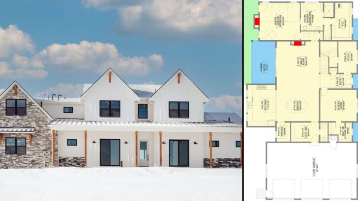 Modern 5-Bedroom 2-Story Farmhouse with Dual-Level Laundry (Floor Plan)