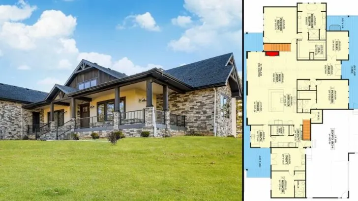 6-Bedroom One-Story Luxury Mountain Craftsman with Home Office and Walkout Basement (Floor Plan)