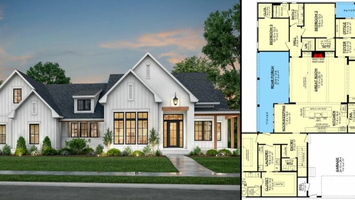 2-Story 4-Bedroom Modern Farmhouse With Home Office and Bonus with Bath Above the Garage (Floor Plan...