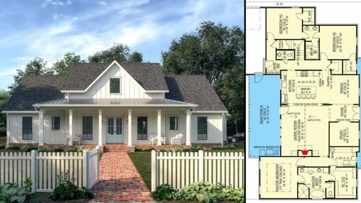 2-Story 4-Bedroom Farmhouse with Vaulted Living Room (Floor Plan)