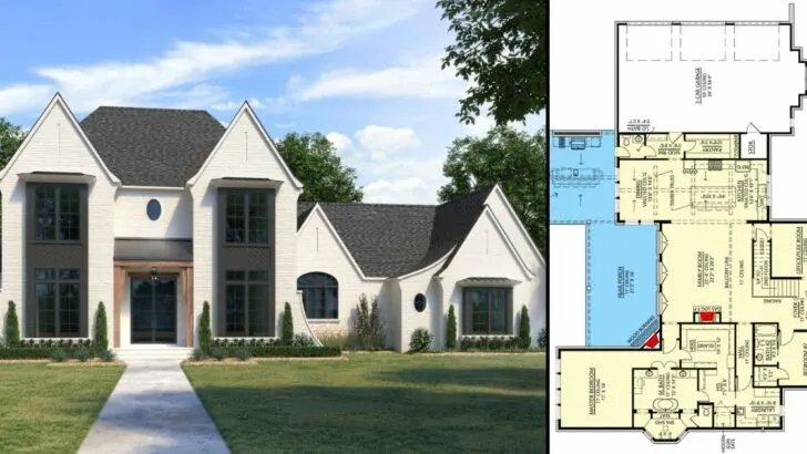4-Bedroom 2-Story Transitional House With Home Office and 2-Story Family Room (Floor Plan)