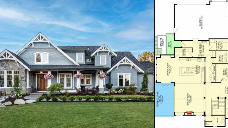 Country Craftsman-Style 3-Bedroom 2-Story Home With a Spacious 3-Car Garage (Floor Plan)