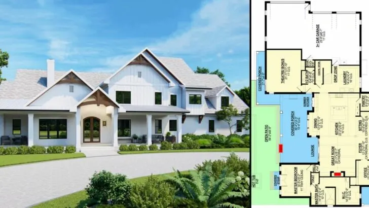 New American 2-Story 5-Bedroom Farmhouse With Pool Concept (Floor Plan)