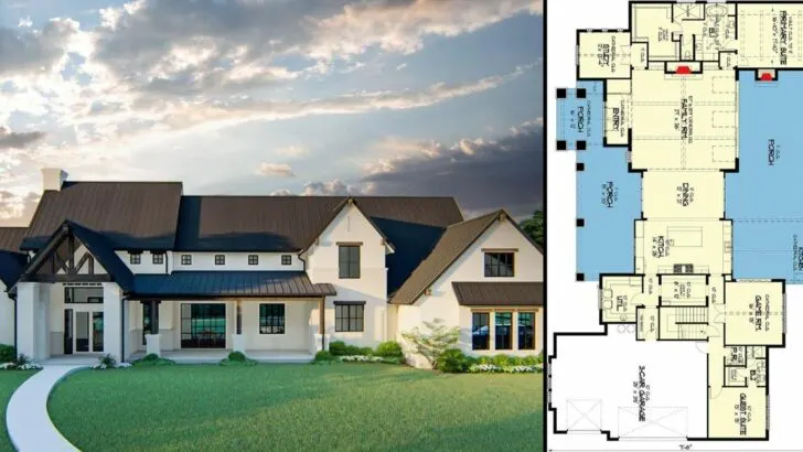 Transitional 5-Bedroom 2-Story Farmhouse With Game Room and Study (Floor Plan)
