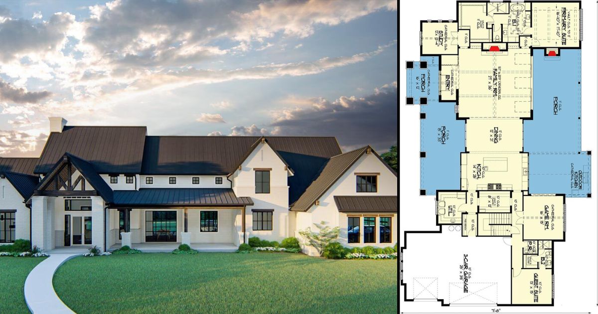 Transitional 5-Bedroom 2-Story Farmhouse With Game Room and Study ...