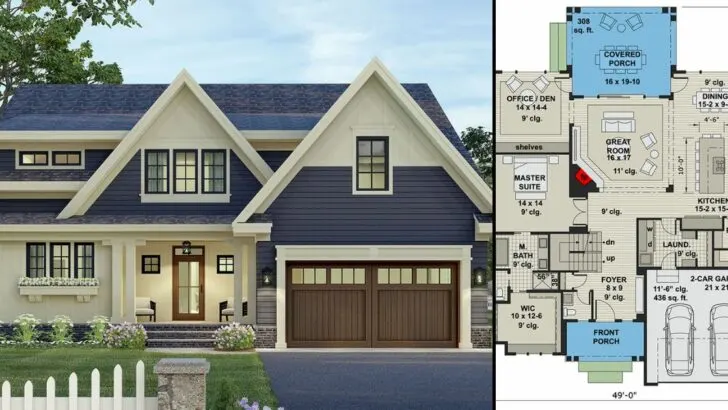 4-Bedroom 2-Story New American House With Home Office and Two Laundry Rooms (Floor Plan)