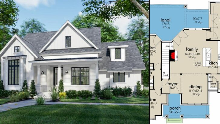 Compact 3-Bedroom 2-Story Modern Farmhouse with Two Bonus Rooms (Floor Plan)