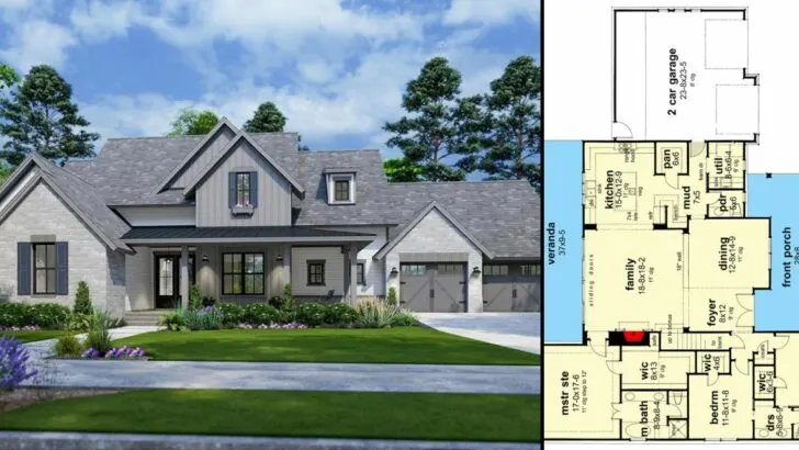 3-Bedroom One-Story Modern Farmhouse with Rustic Touches and 3 Bonus Areas (Floor Plan)