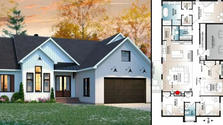 3-Bedroom 1-Story New American House With Split Bedroom Layout and 2-Car Garage (Floor Plan)