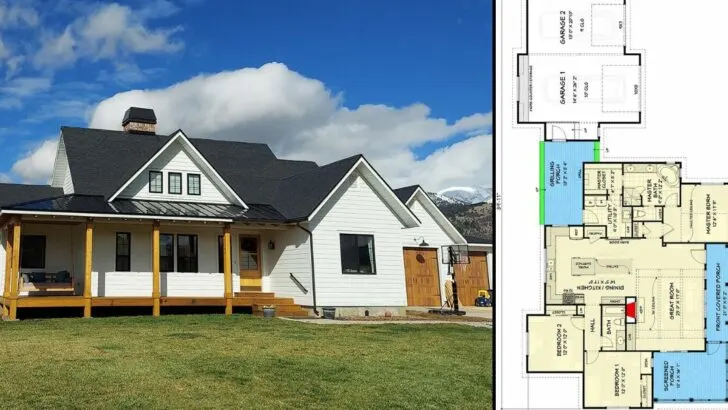 3-Bedroom 1-Story Modern Farmhouse With Semi-Attached Garage (Floor Plan)