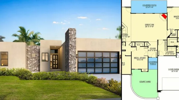 3-Bedroom Single-Story Contemporary Home with Split Beds (Floor Plan)