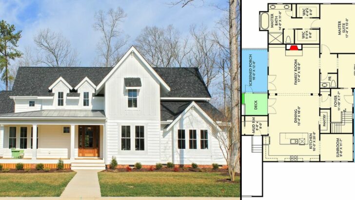 Classic 4-Bedroom 2-Story Farmhouse Style Home With Sunroom (Floor Plan)