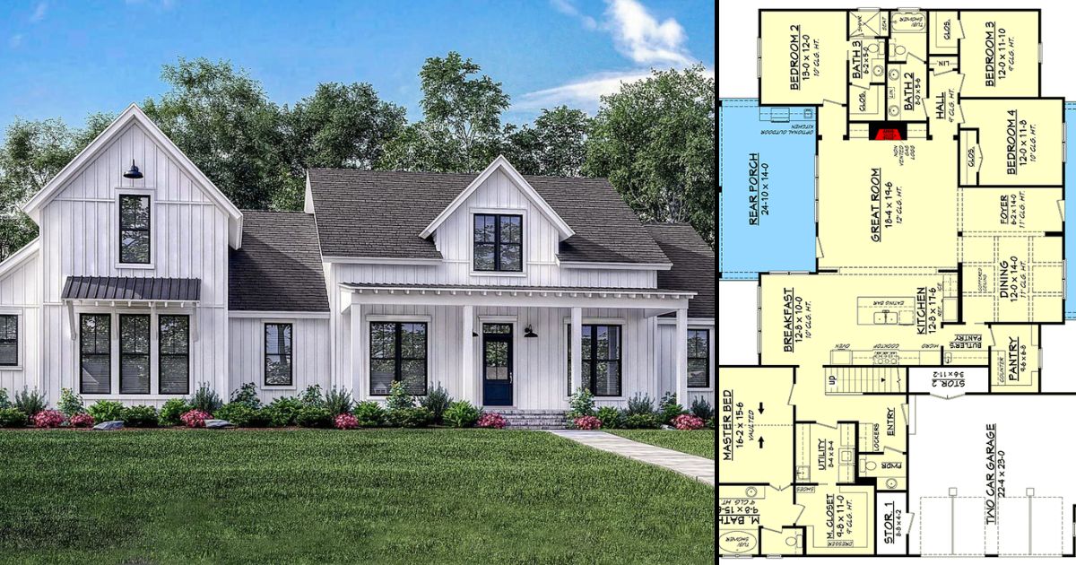 Dual-Story 5-Bedroom Modern Farmhouse with Bonus Over Garage (Floor Plan)