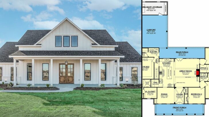 5-Bedroom 2-Story Modern Farmhouse With Front Porch (Floor Plan)