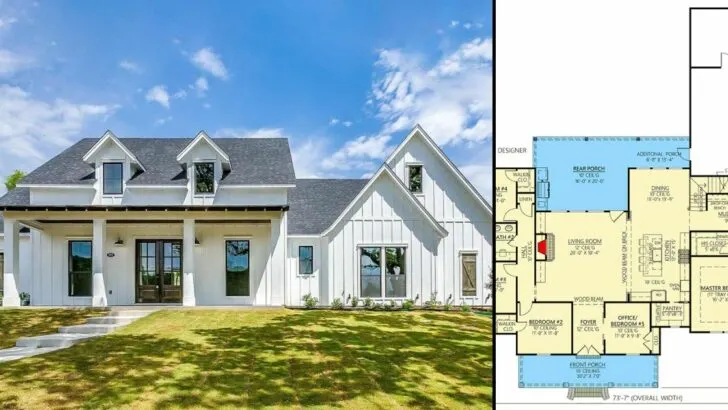 5-Bedroom 2-Story Farmhouse With Outdoor Grilling Porch and Optional Bonus Room (Floor Plan)