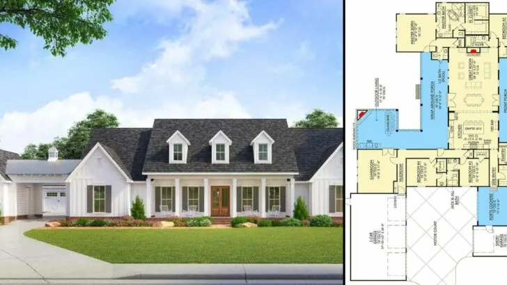 4-Bedroom Single-Story Country Classic Home With Porte Cochere Accessible Motor Court (Floor Plan)