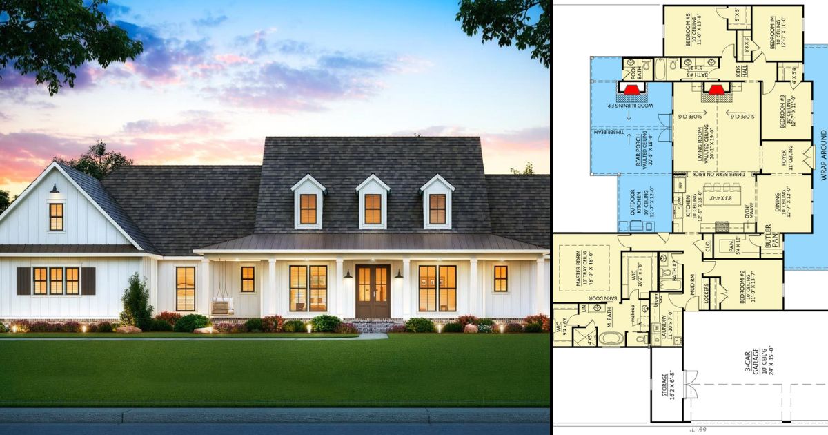 Double-Story 5-Bedroom Modern Farmhouse With Split Bedroom Layout and 3 ...