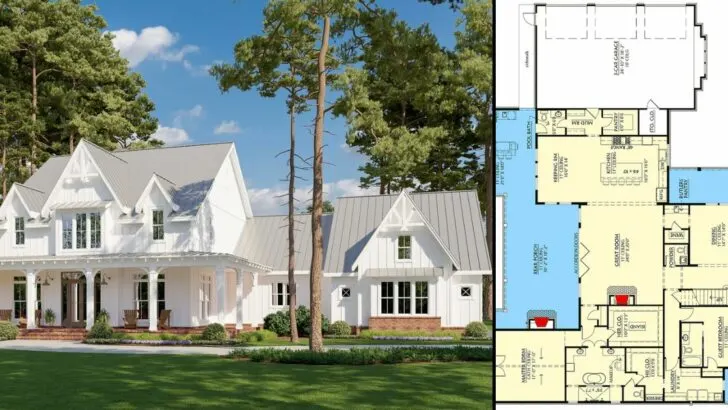 Modern 4-Bedroom 2-Story Gothic Farmhouse With Wrap-Around Front Porch (Floor Plan)