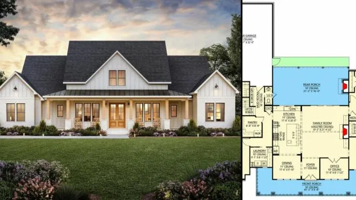Expanded 4-Bedroom 1-Story Modern Farmhouse With Dual Gable (Floor Plan)