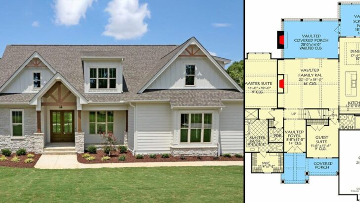 1.5-Story 4-Bedroom Craftsman-Style Home With Mixed Material Marvel (Floor Plan)
