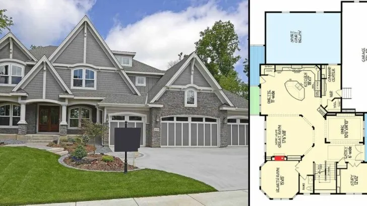 5-Bedroom 2-Story Craftsman Home with Optional Ground-Level Sports Court (Floor Plan)