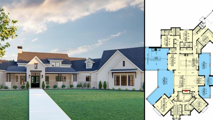 3-Bedroom 2-Story House With Extra Bonus Room above Angled Garage (Floor Plan)