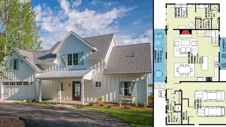 3-Bedroom 2-Story Farmhouse with Open Layout (Floor Plan)