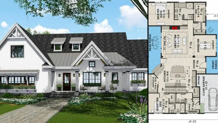 Country Style 4-Bedroom 2-Story Craftsman Home With Guest Suite and Loft (Floor Plan)