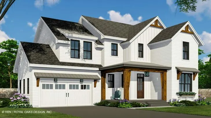 Modern 4-Bedroom 2-Story Farmhouse with Corner Home Office and Upstairs Laundry (Floor Plan)