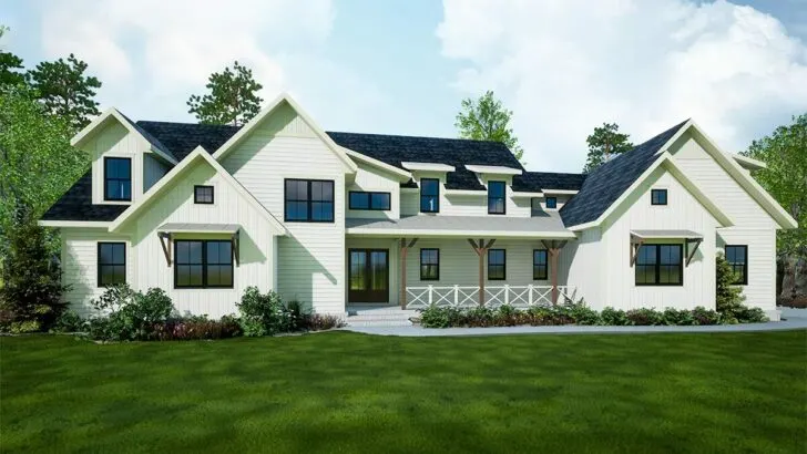 New American 3-Bedroom Dual-Story House with Unique Angled Garage (Floor Plan)