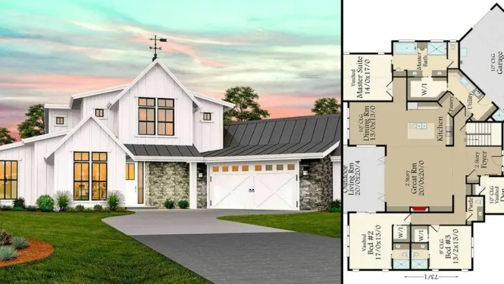 2-Story 5-Bedroom Modern Farmhouse with 2-Story Foyer and Great Room (Floor Plan)