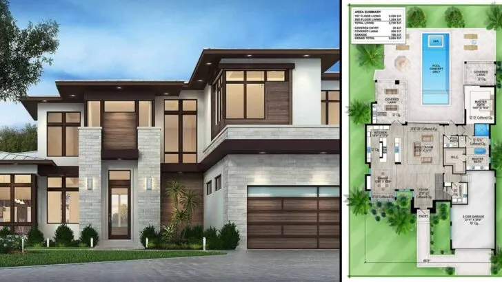Dual-Story 3-Bedroom Modern House with Outdoor Living Room (Floor Plan)