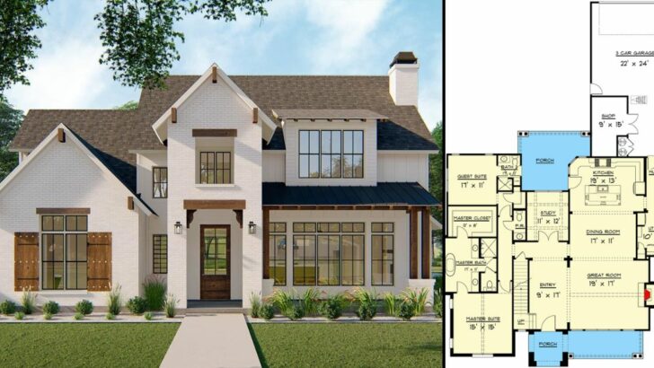 Modern 4-Bedroom 2-Story Farmhouse With Main-Floor Master and Guest Suite (Floor Plan)
