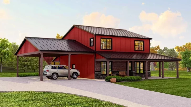 Dual-Story 3-Bedroom Contemporary Country Home with 2-Car Carport and Home Office (Floor Plan)