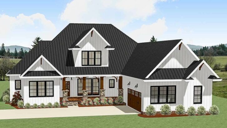 2-Story 4-Bedroom Country Craftsman Home with Dual-Fireplace Porch and Garage Options (Floor Plan)