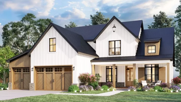 3-Bedroom 2-Story New American Style Farmhouse with 3-Car Front-Facing Garage (Floor Plan)