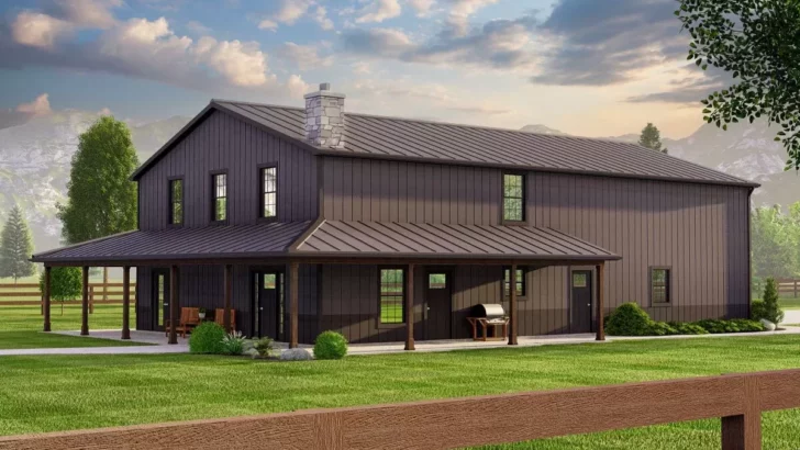 Two-Story 2-Bedroom Barndominium Style House with 2-Car Side-Entry Garage (Floor Plan)